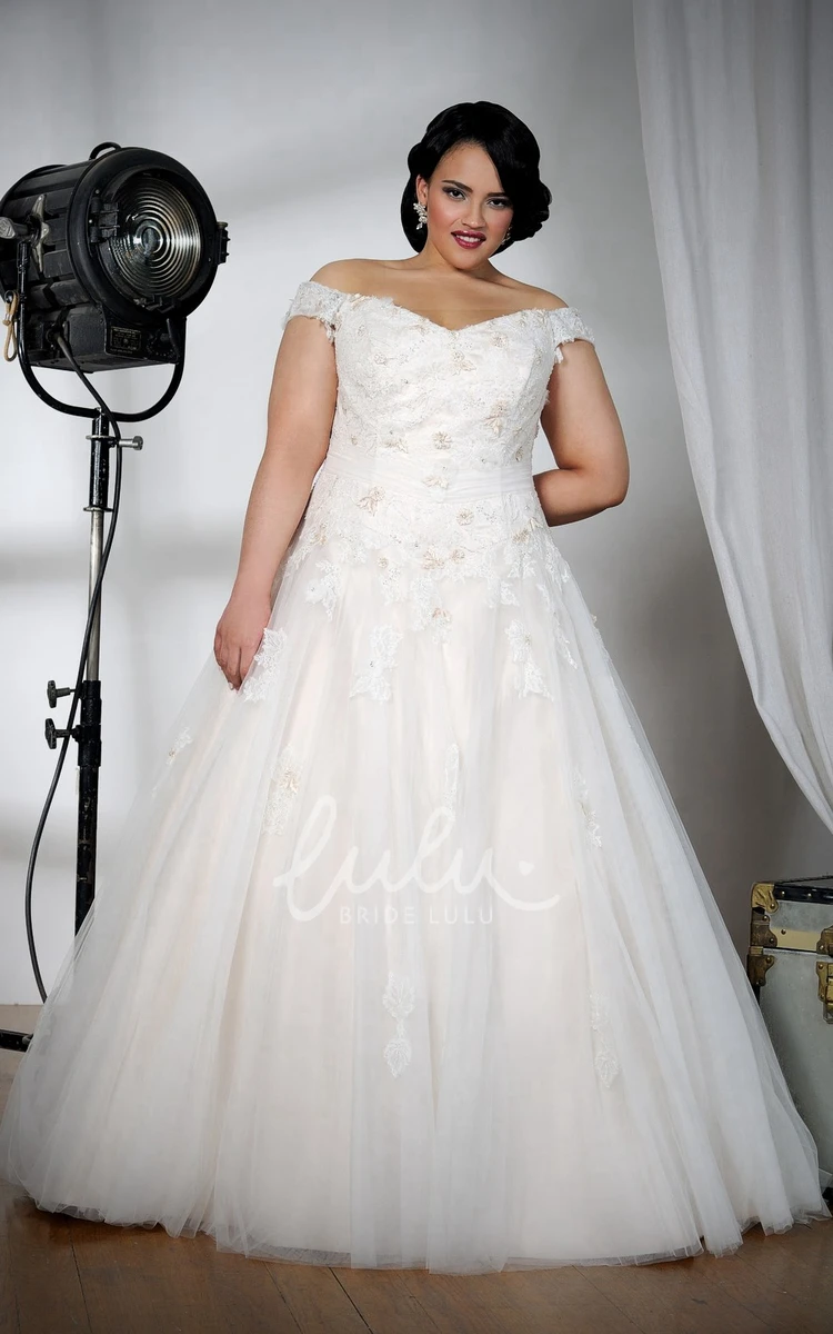 Off-The-Shoulder Tulle A-Line Wedding Dress With Beading and Appliques