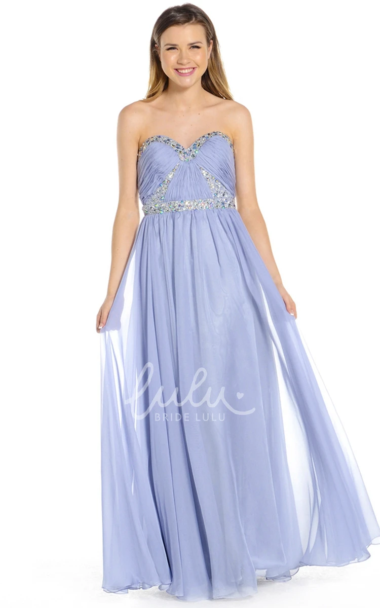 Chiffon Sweetheart Prom Dress Sleeveless Floor-Length Beaded