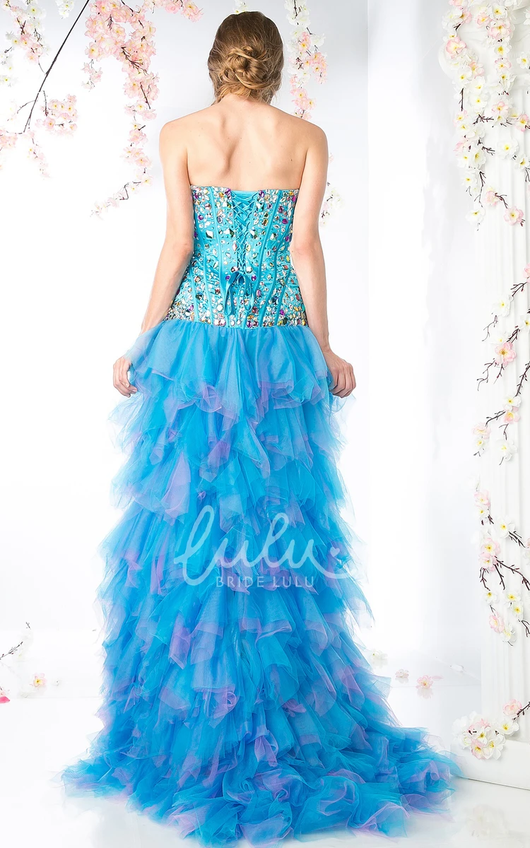 High-Low Tulle Corset Back Formal Dress with Beading and Tiers