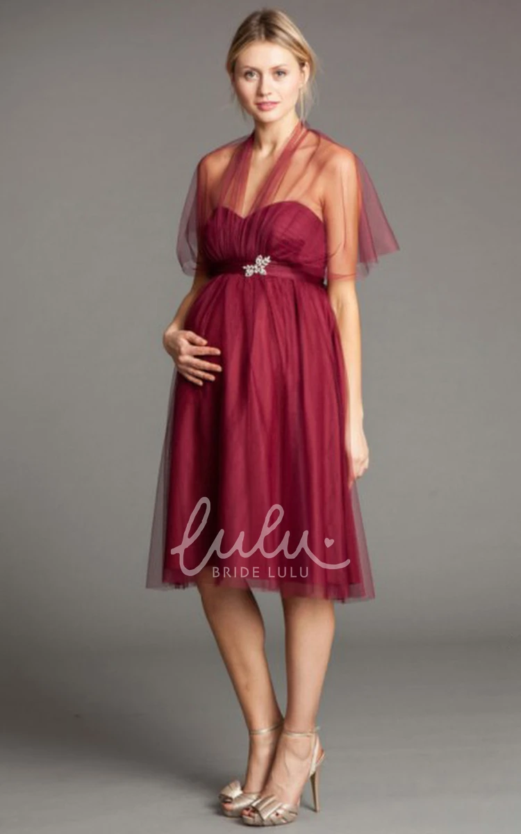 Knee-Length Sleeveless Tulle Bridesmaid Dress with Bow Classy Bridesmaid Dress