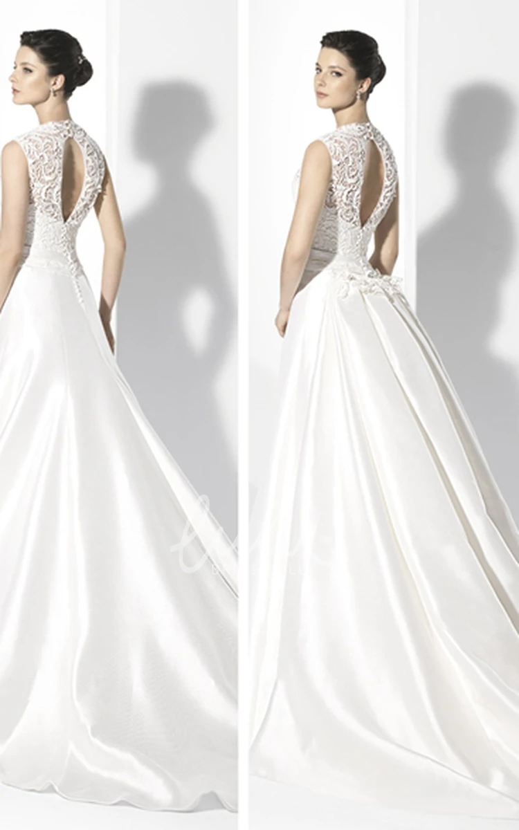 Sleeveless V-Neck Satin A-Line Wedding Dress with Jeweled Detail