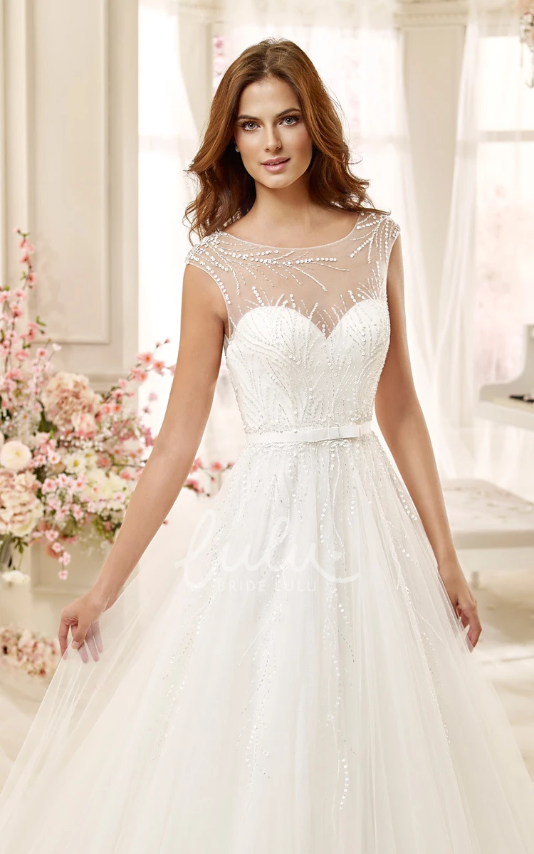 Cap Sleeve A-line Wedding Dress with Beaded Details and Illusive Design Unique Wedding Dress 2024