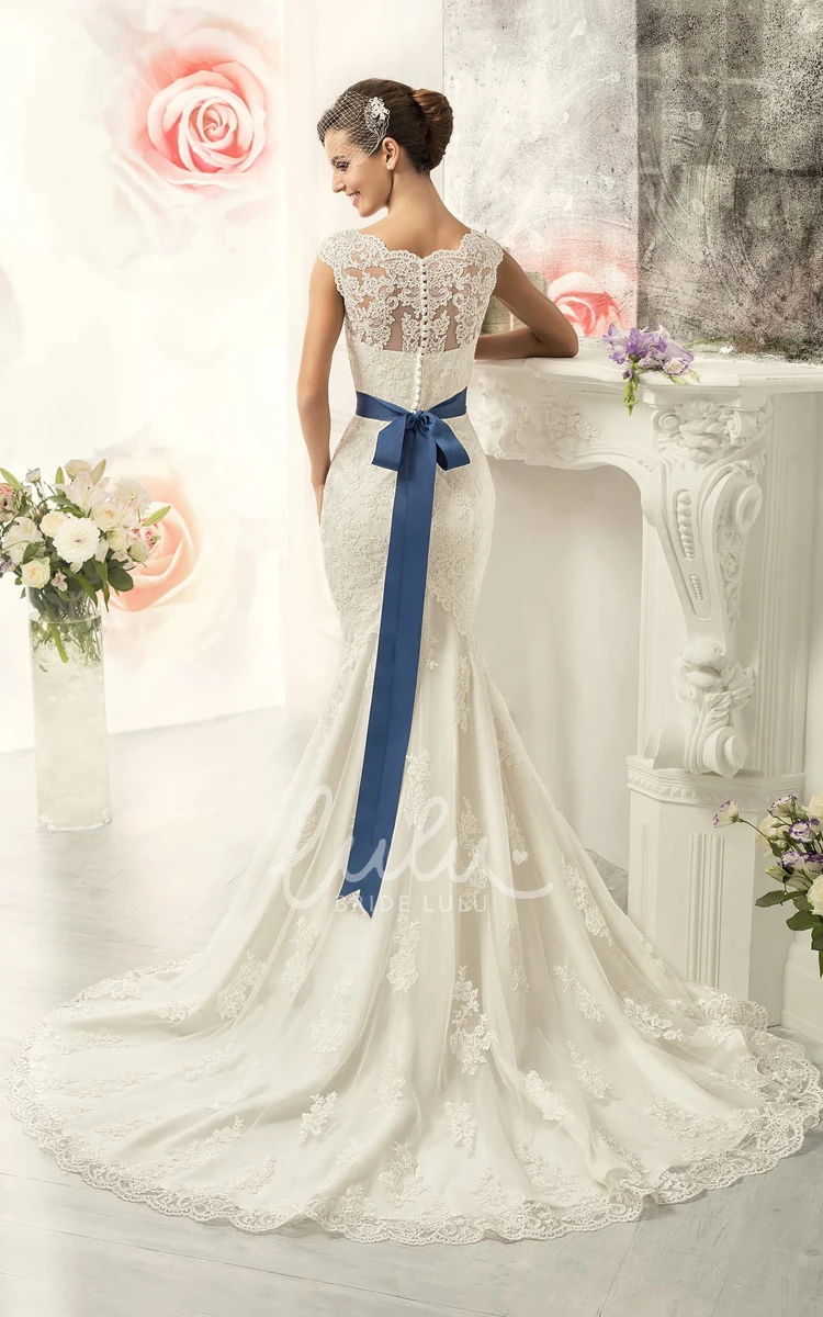 Cap-Sleeve Mermaid Lace Wedding Dress with Illusion Neckline and Appliques