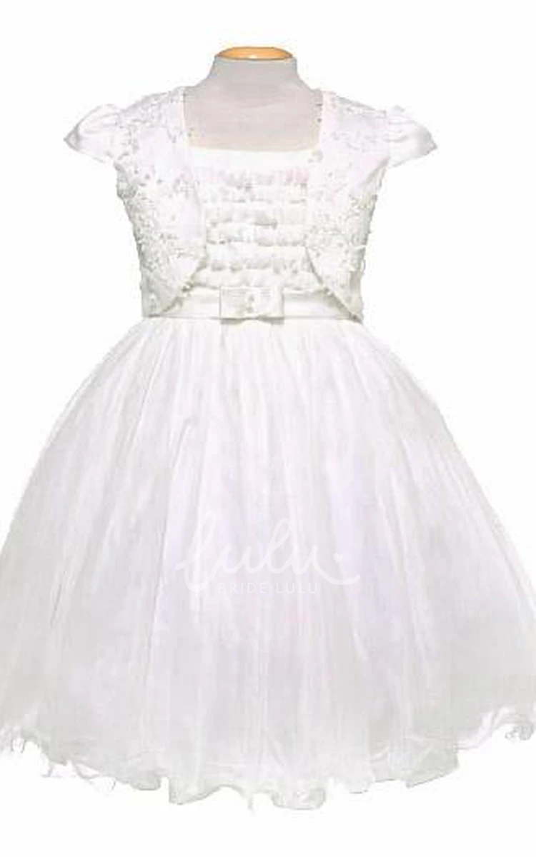 Mini Tulle&Satin Flower Girl Dress with Embroidery Bolero Style