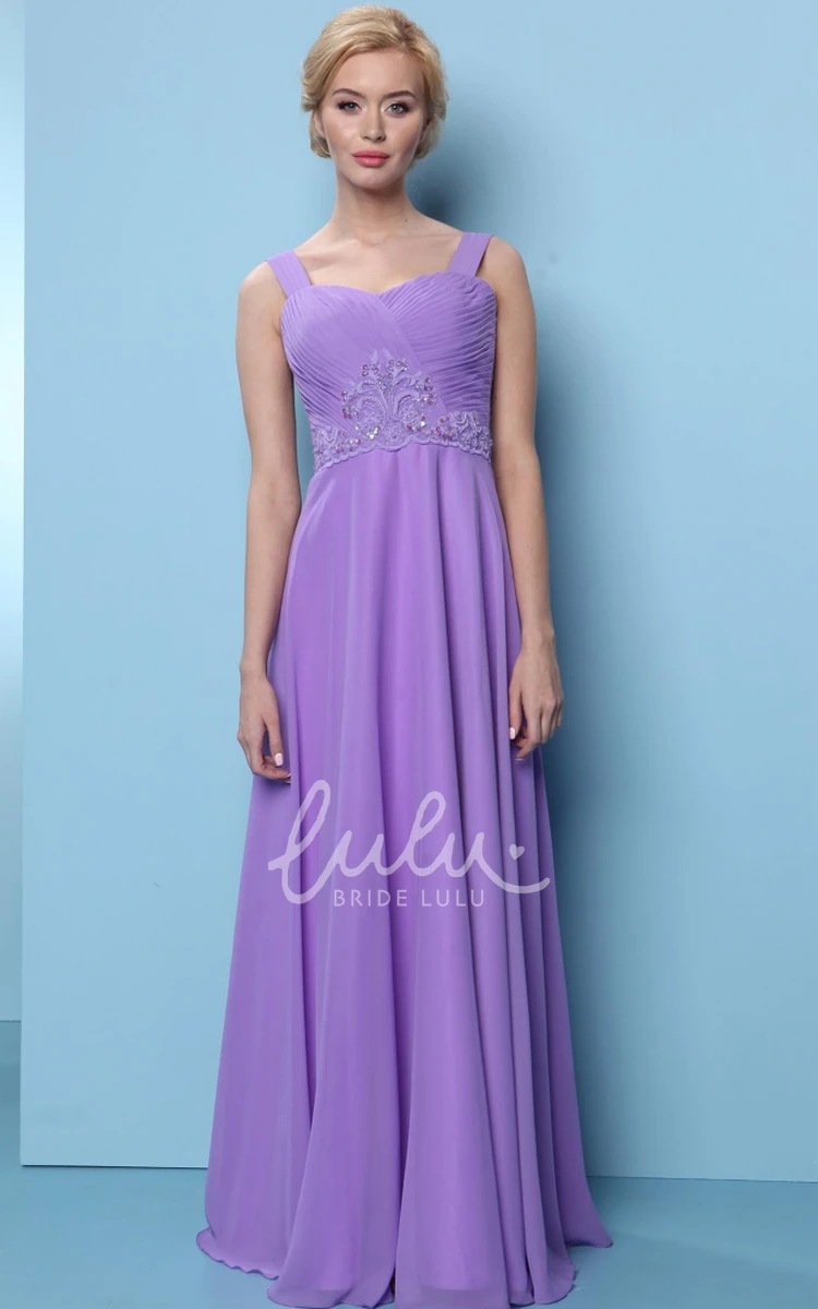 Appliqued Strapped Chiffon Bridesmaid Dress with Ruching Sleeveless Lace-Up Unique