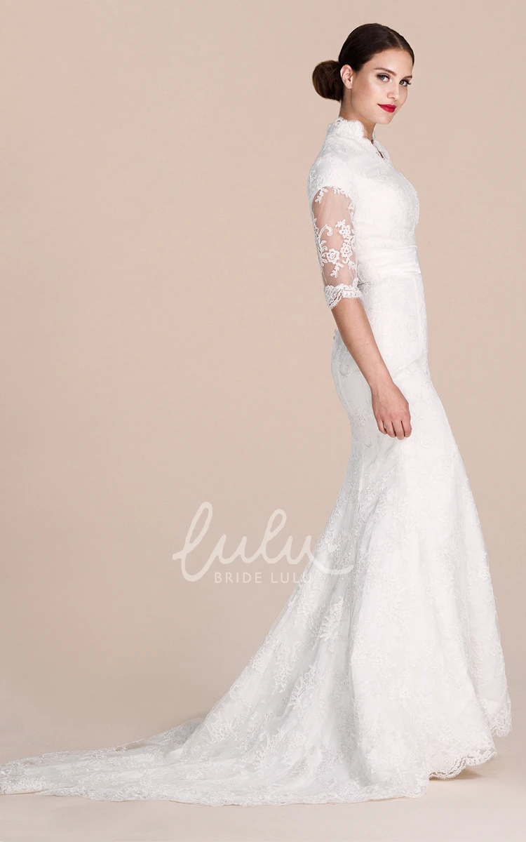 Illusion Detail Sheath Lace Dress with Half Sleeves