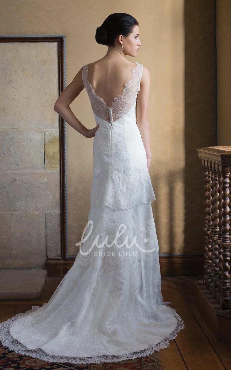 Lace Appliqued Sleeveless Sheath Wedding Dress Floor-Length Bridal Gown