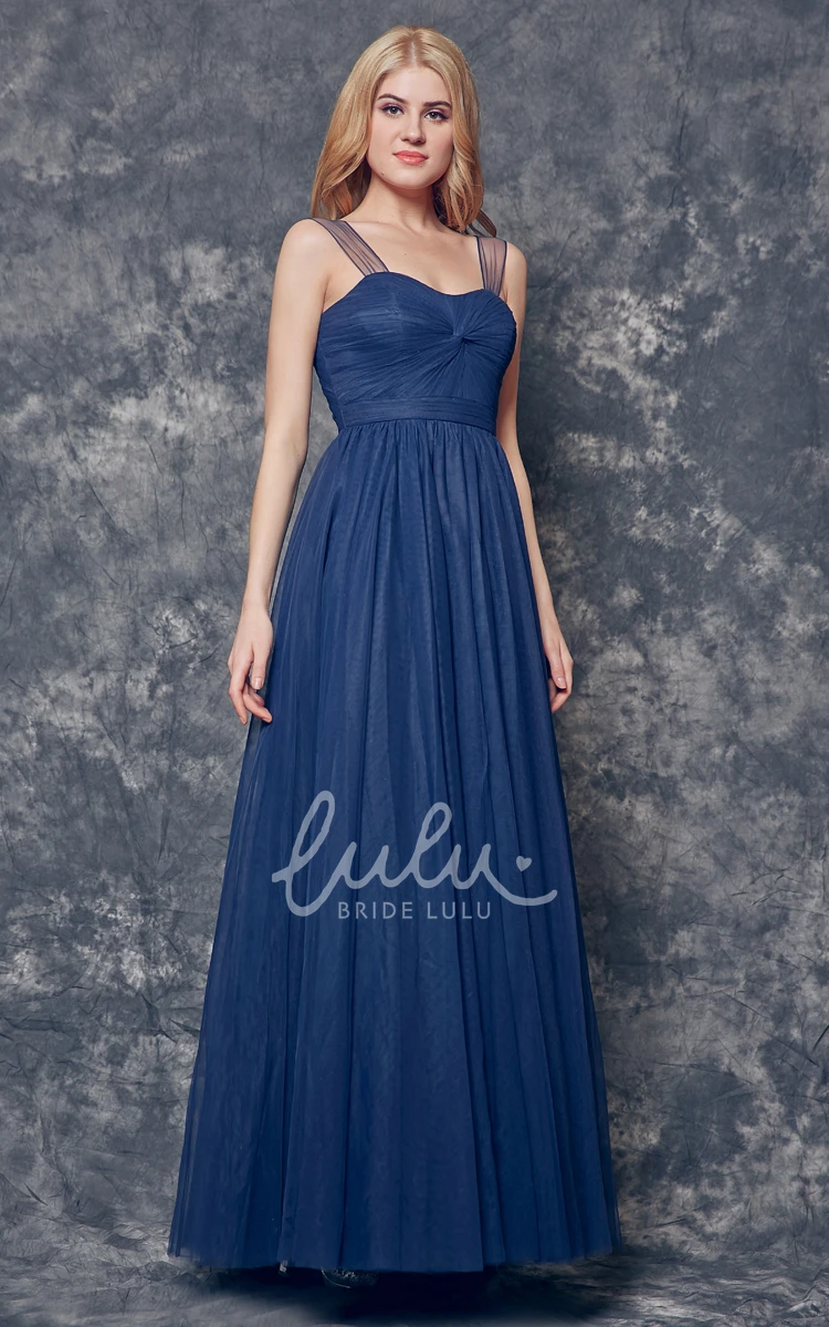 Illusion Sleeve A-line Tulle Bridesmaid Dress with Ruching