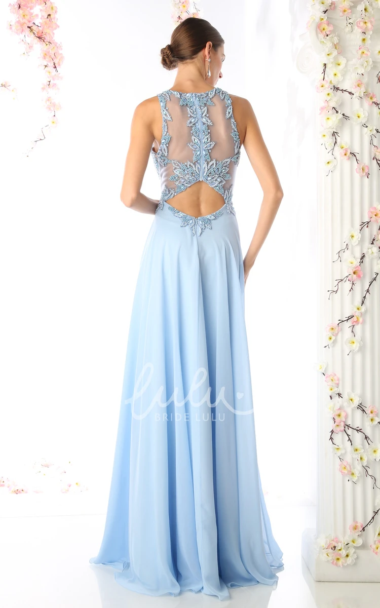 Chiffon Illusion Dress with Beading A-Line Jewel-Neck Sleeveless