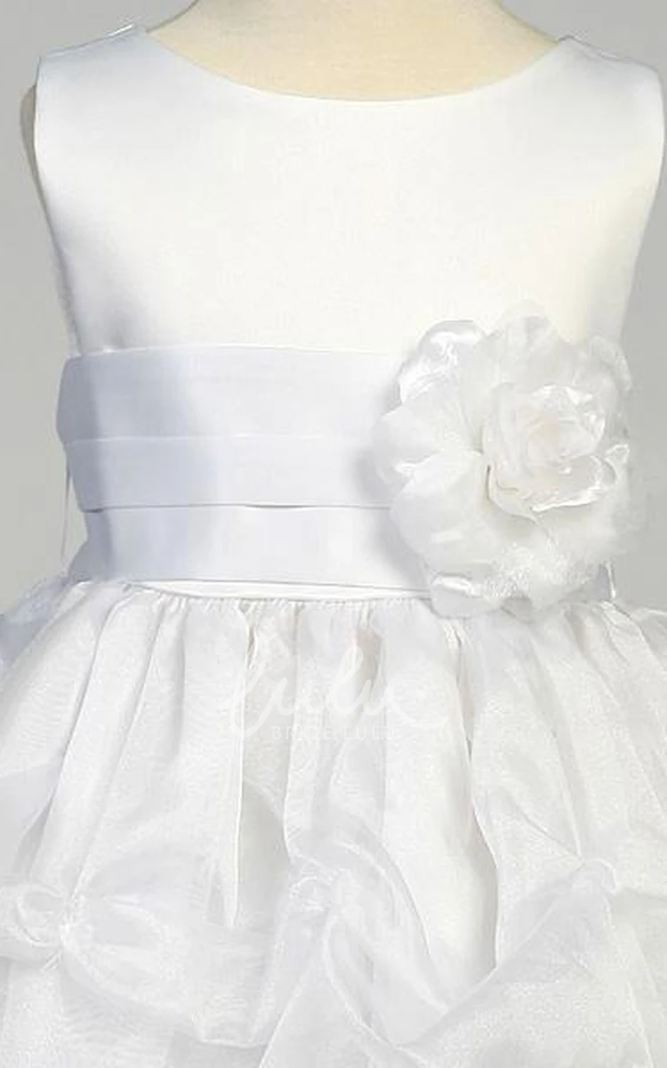 Organza & Satin Ruched Tea-Length Flower Girl Dress Elegant Wedding Dress