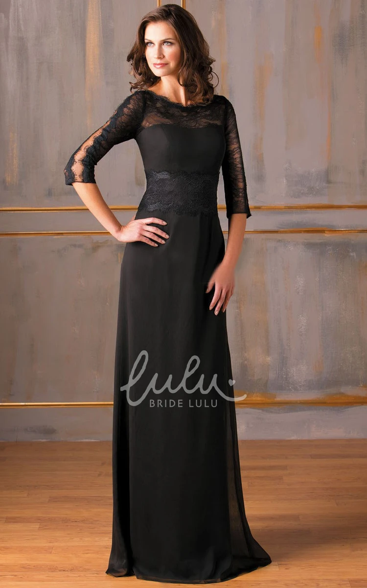 Chiffon Lace Mother Of The Bride Dress with Sleeves and Sweep Train