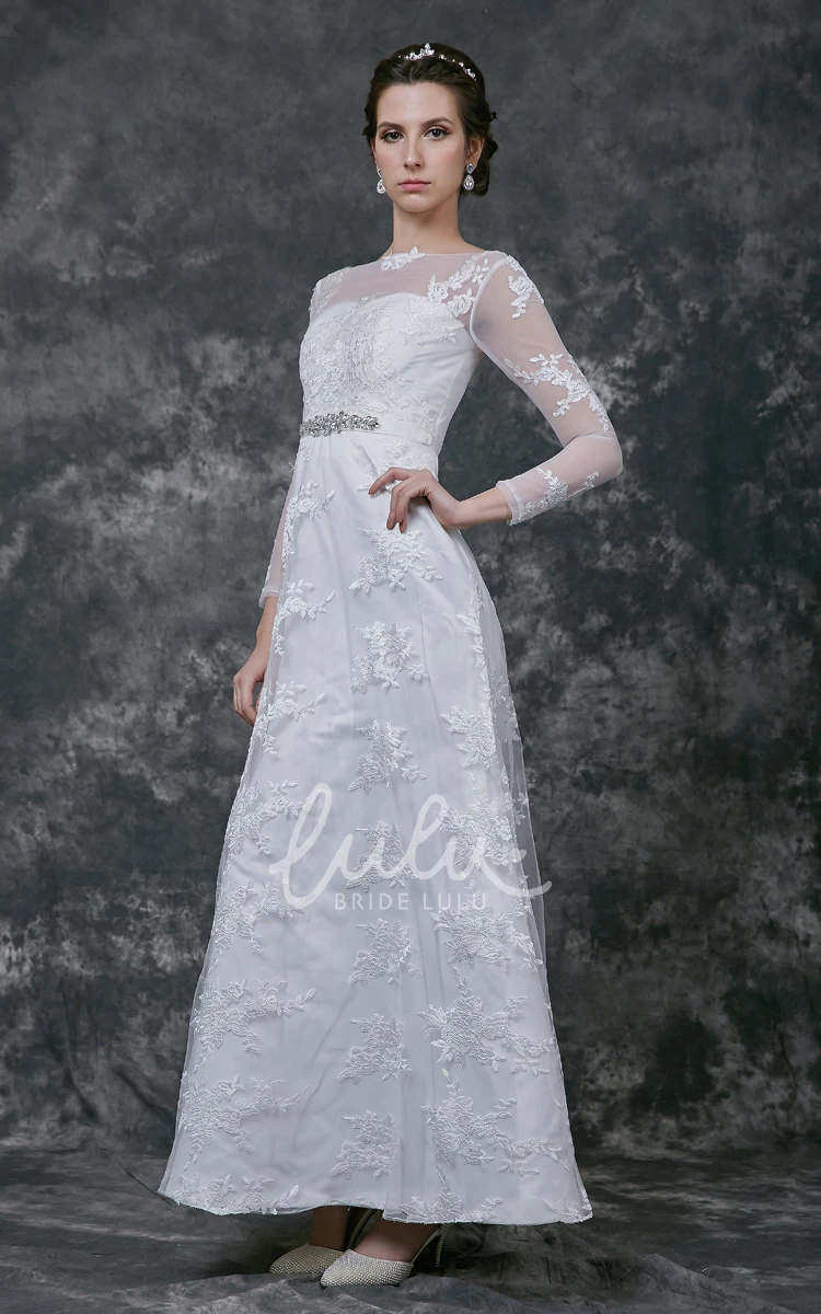 Crystal Detailed Sheer Sleeve Lace Dress