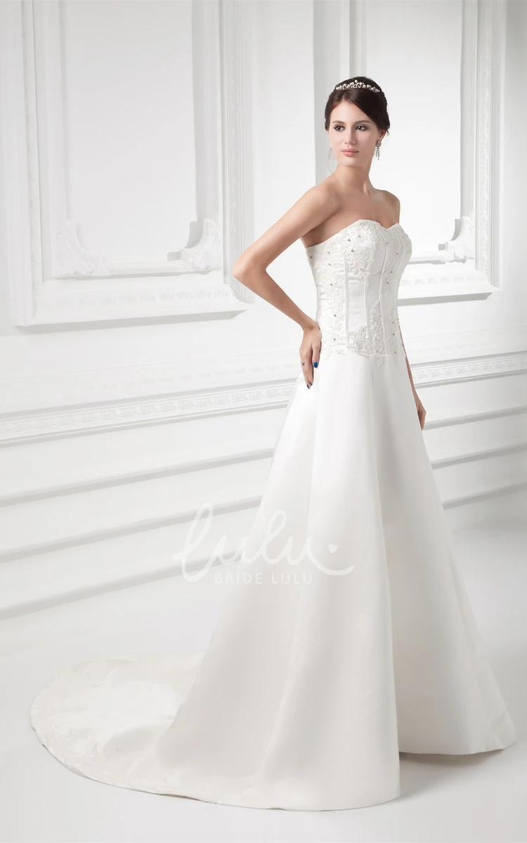 Appliqued Sweetheart Satin A-Line Wedding Gown Classy Bridal Dress Women