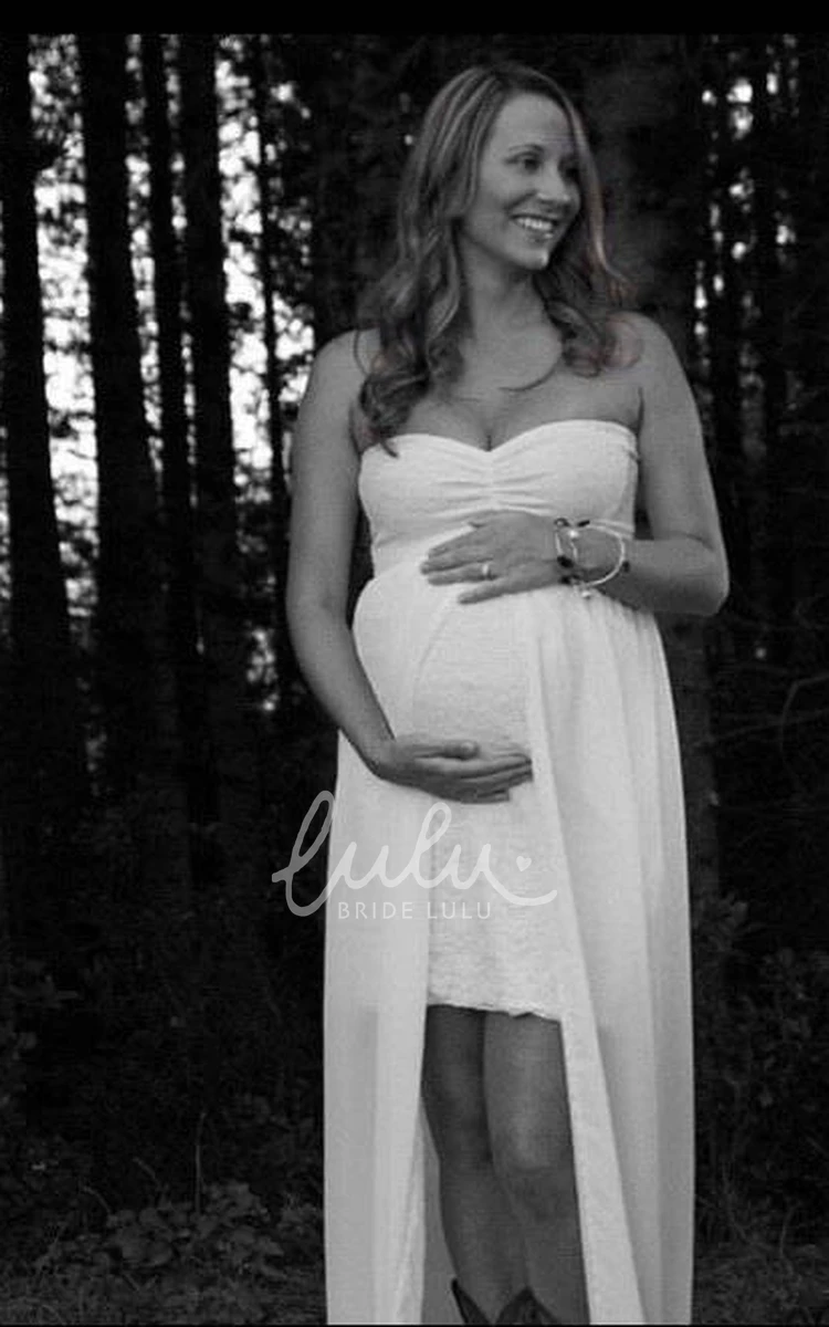 A-line Chiffon Lace Maternity Wedding Dress with Split Front Cape