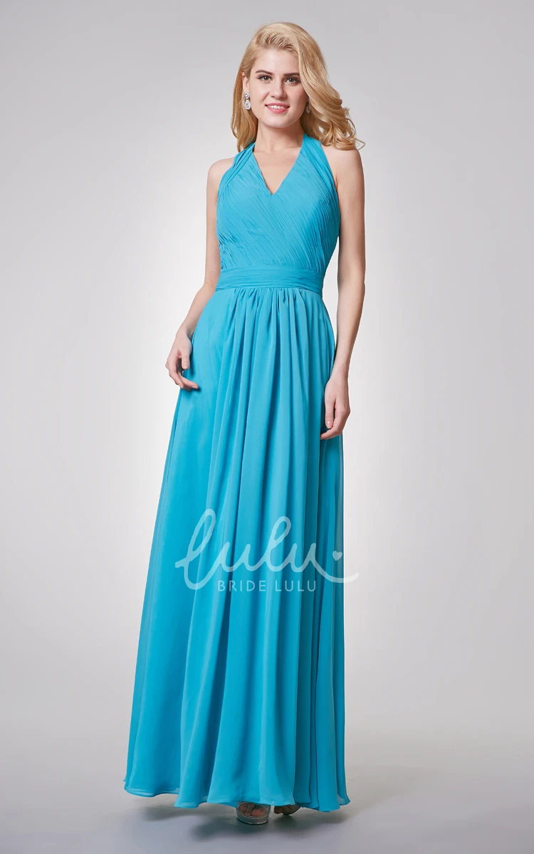 Backless V-neck A-line Chiffon Bridesmaid Dress