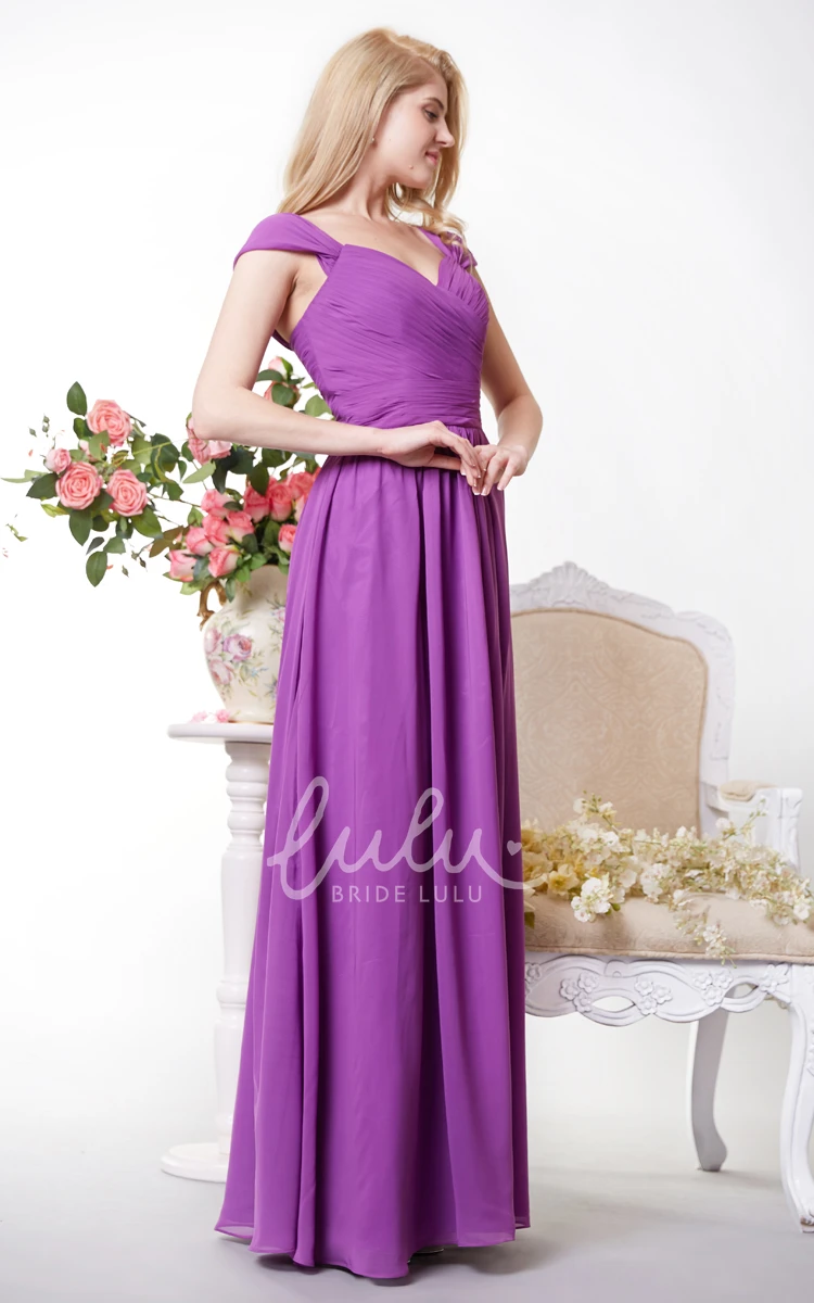 Graceful Cap Sleeve Chiffon Bridesmaid Dress with Spaghetti Straps