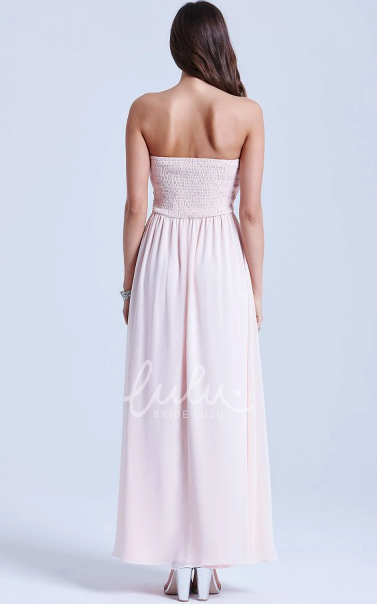 Beaded Chiffon Bridesmaid Dress with Ruching Sleeveless Ankle-Length