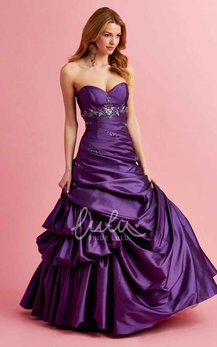 Long Sweetheart Satin Pick Up A-Line Formal Dress with Beading