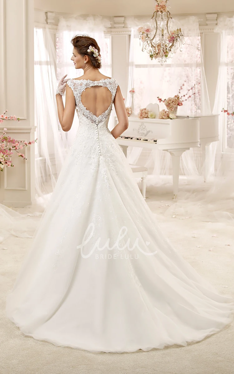 A-line Wedding Dress with Illusive Design Jewel-neck and Keyhole Back Modern and Chic