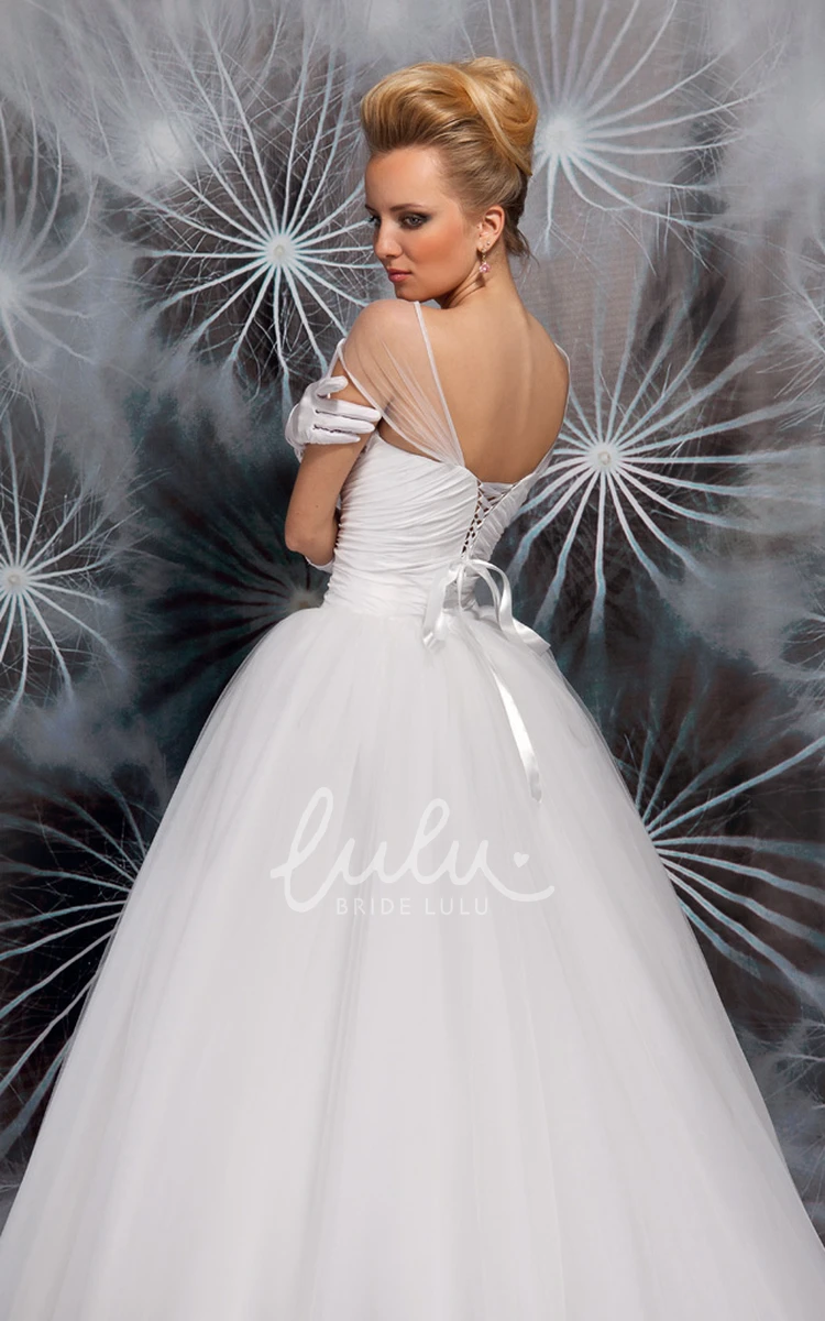 Floral Tulle Wedding Dress with Ruching and Lace-Up Bateau Floor-Length