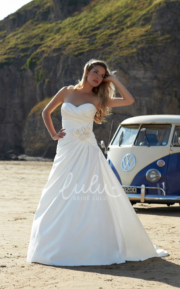 Sleeveless Floral Sweetheart Satin A-Line Wedding Dress Timeless Bridal Gown