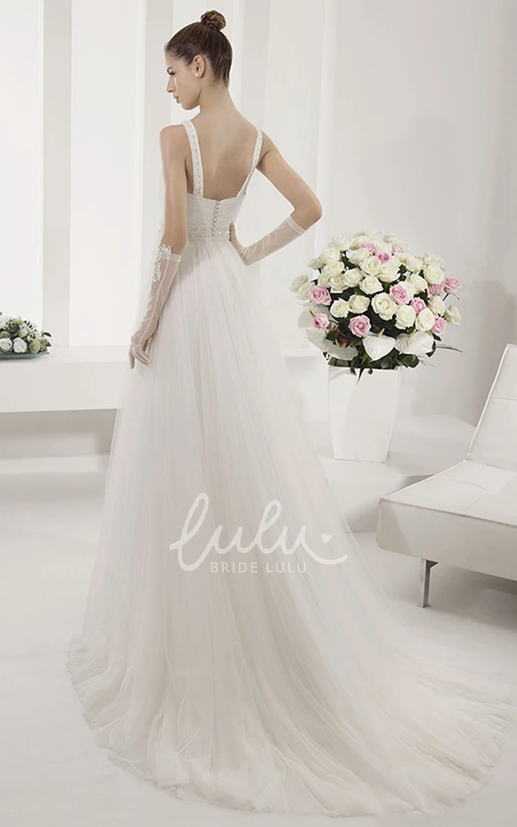 Criss Cross A-Line Tulle Dress with V Neckline