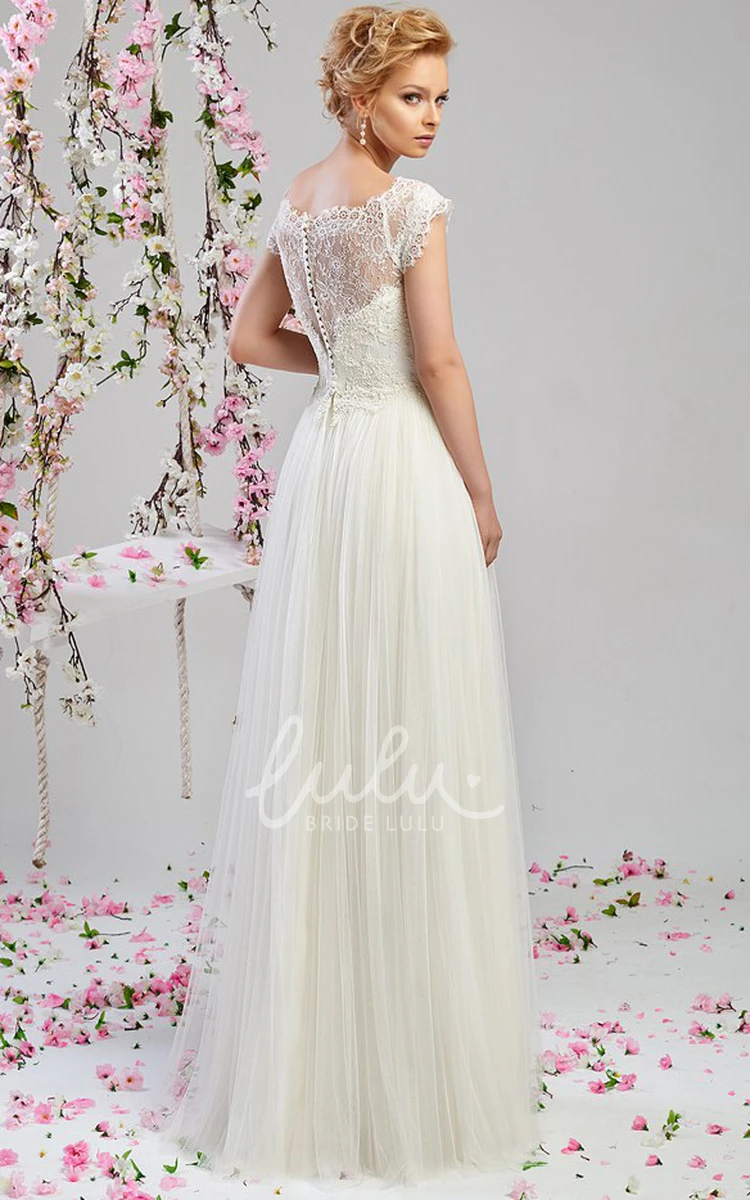 Short-Sleeve Tulle and Lace Wedding Dress with Floor-Length Classy Bridal Gown