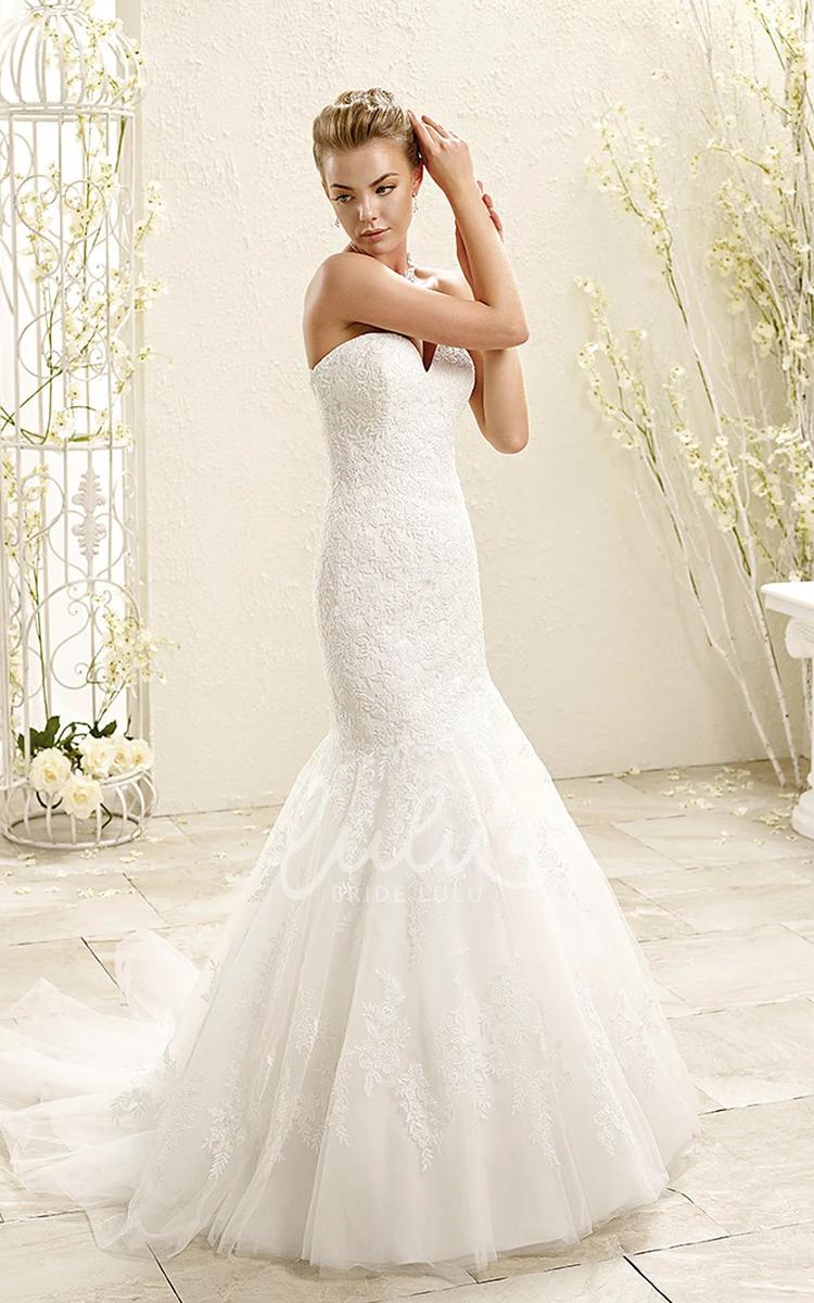 Jeweled Sweetheart Mermaid Lace Wedding Dress with Sweep Train Unique Bridal Gown