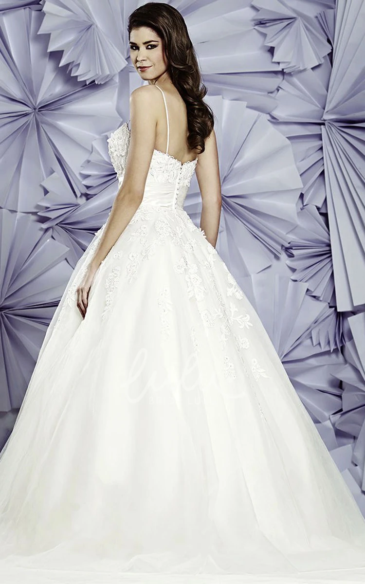 Spaghetti Appliqued Tulle Ball Gown Wedding Dress Floor-Length