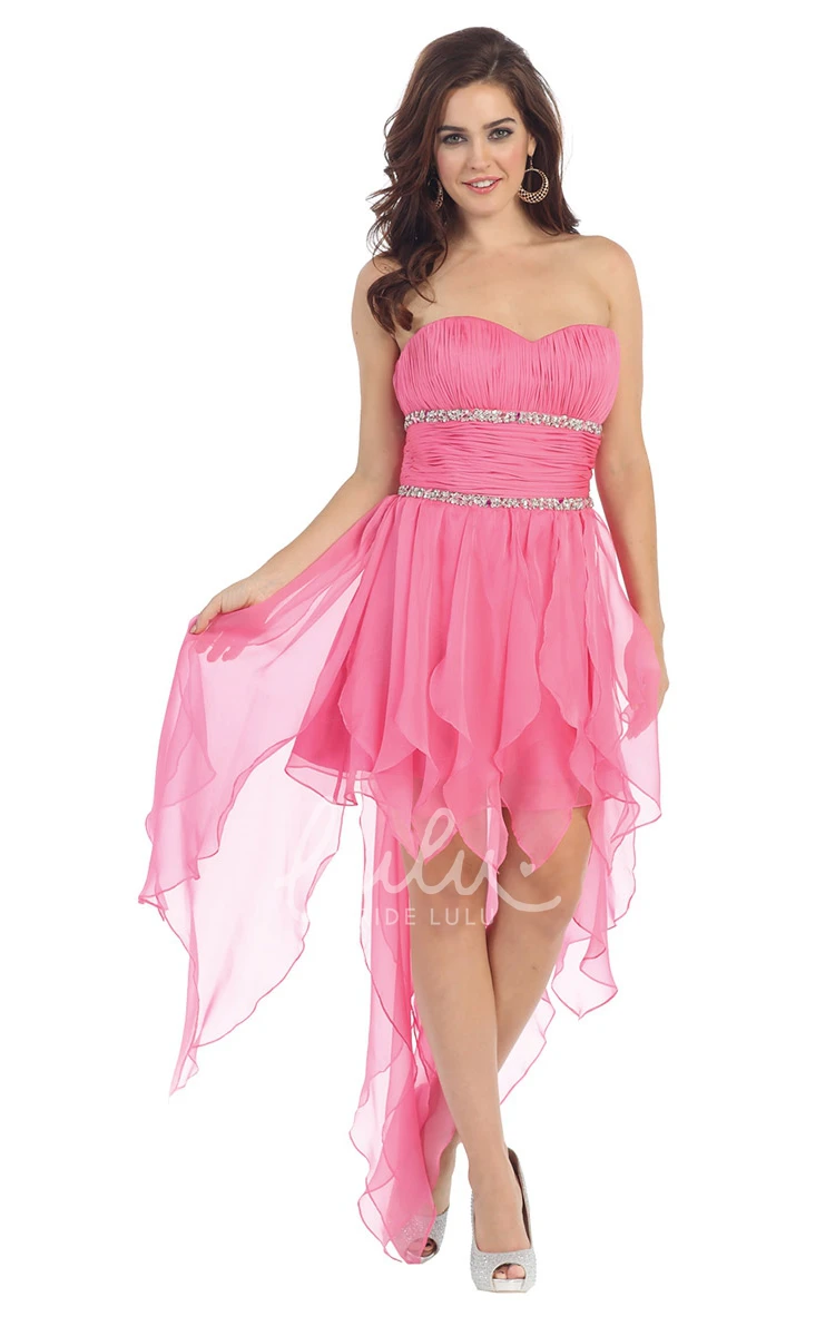 Chiffon High-Low A-Line Dress with Sweetheart Neckline and Pleats Prom Dress