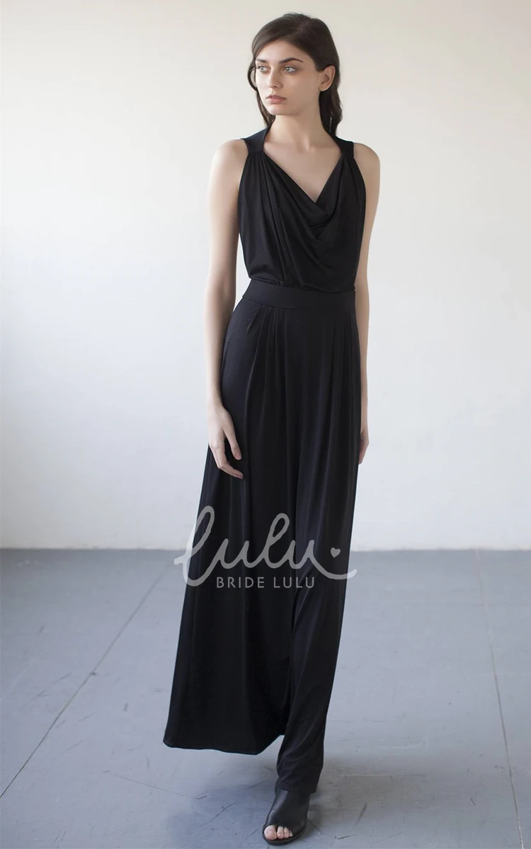 Elegant Sleeveless A-Line Jersey Dress with V-Neck Formal Dress for Women