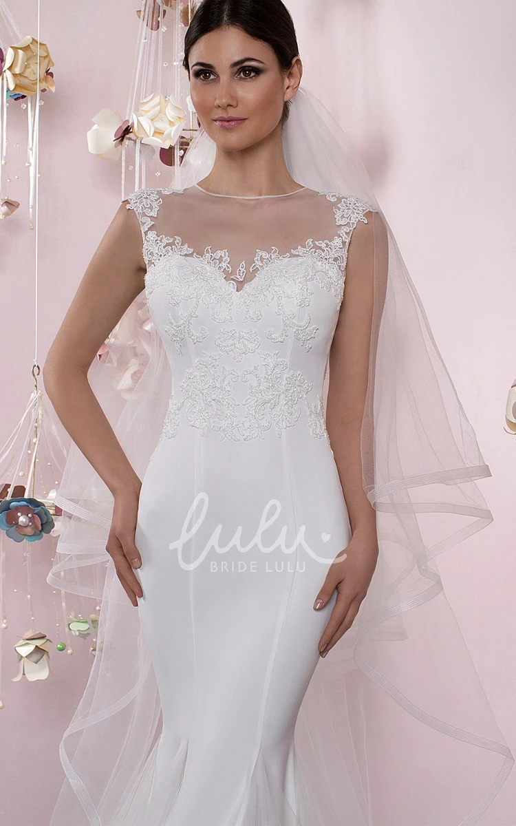 Jewel Trumpet Tulle Wedding Dress Sleeveless Appliqued Illusion Back Ruffles