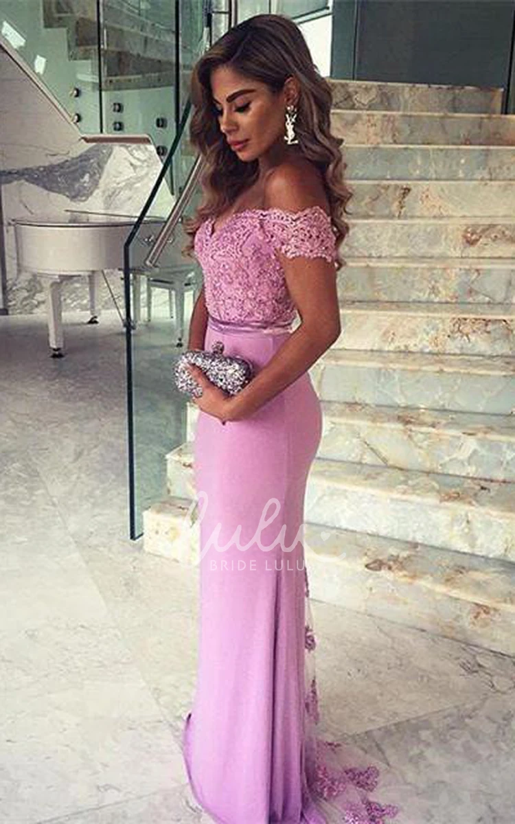 Lace Applique Mermaid Prom Dress Off-Shoulder Sweep Train Elegant Women's