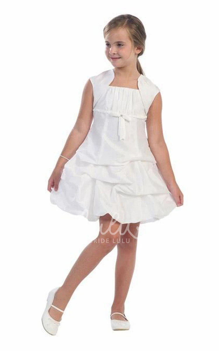 Beaded Lace Flower Girl Dress with Tiers Knee-Length