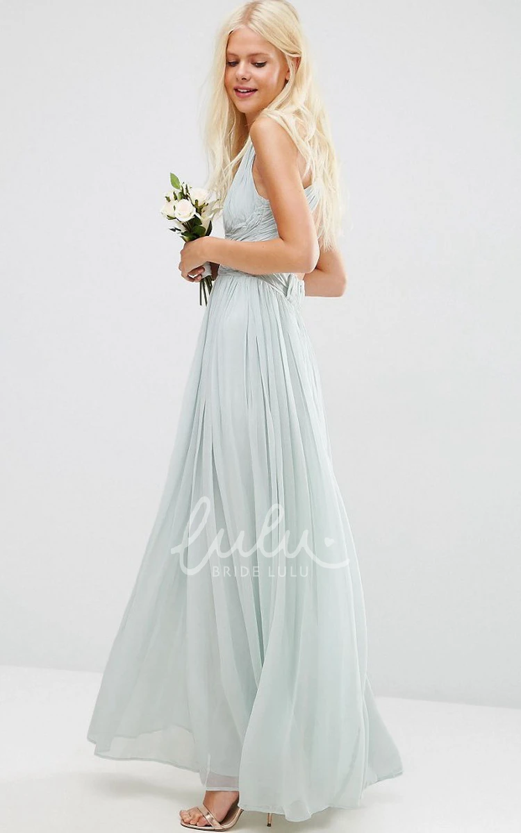 Ruched V-Neck Chiffon Bridesmaid Dress Ankle-Length A-Line