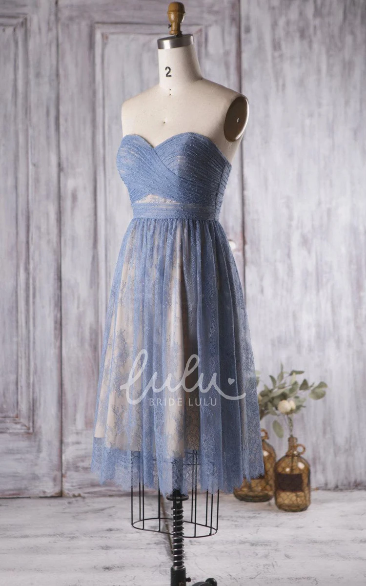 Knee Length Lace Bridesmaid Dress with Sweetheart Backless Design