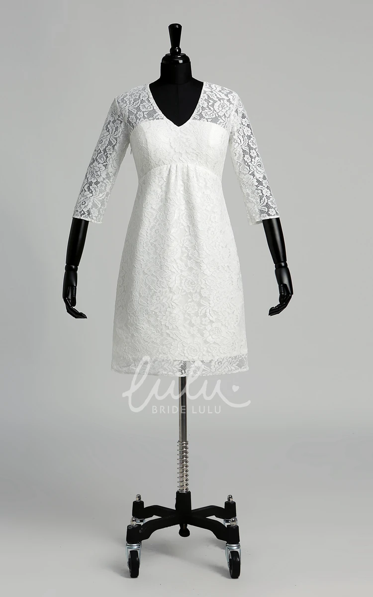 Lace A-line Wedding Dress with V-neckline Illusion 3/4 Sleeves and Ruched Details