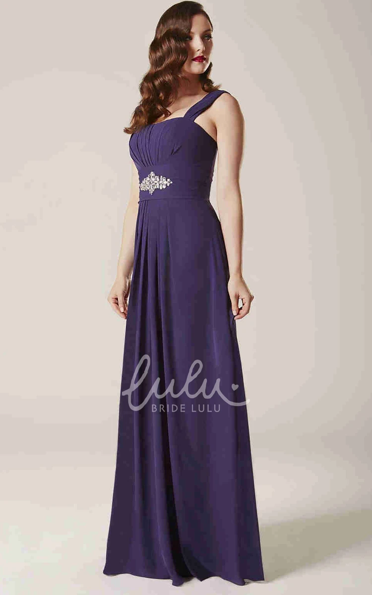 Ruched Chiffon Bridesmaid Dress with Waist Jewelry Strapped Sleeveless