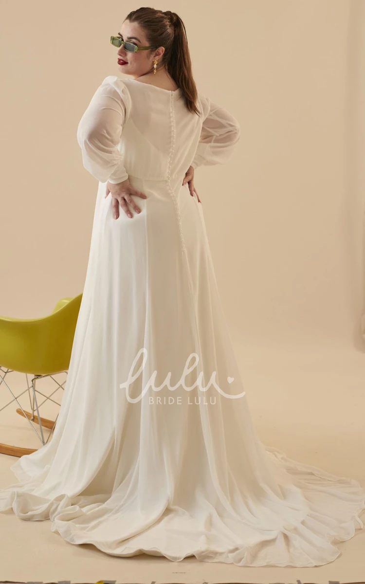 Romantic Chiffon Long Sleeve Wedding Dress with Floor-length and Button Detail