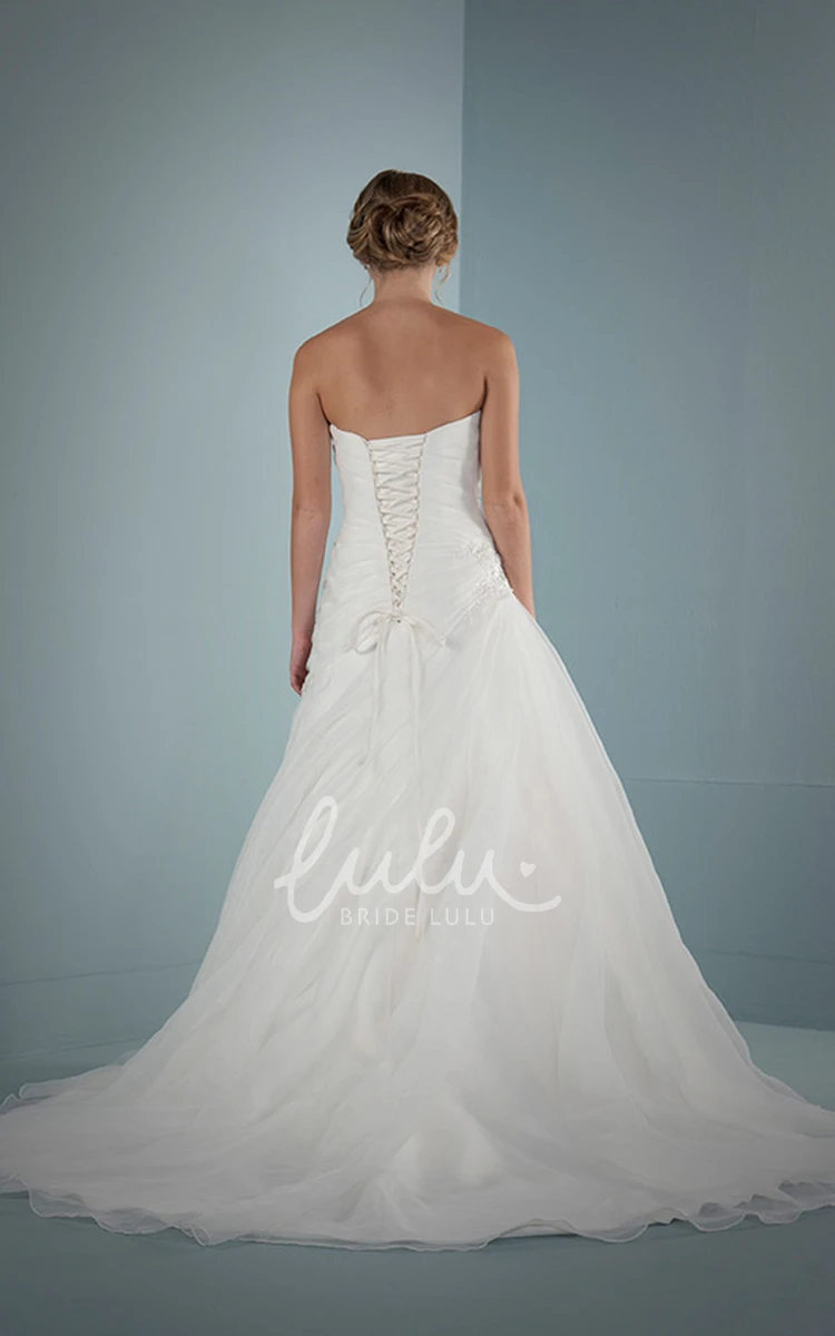 Tulle A-Line Wedding Dress with Strapless Neckline and Beading Floor-Length