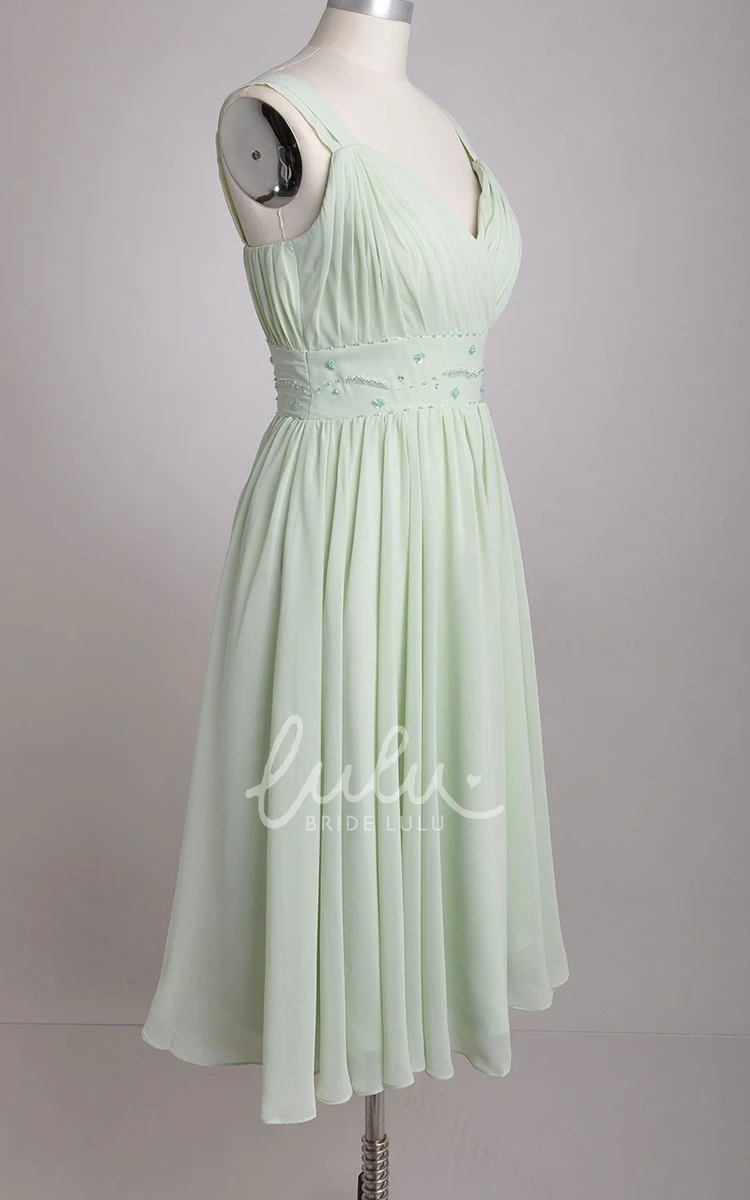 A-line Chiffon Bridesmaid Dress with Broad Straps in V-Neckline