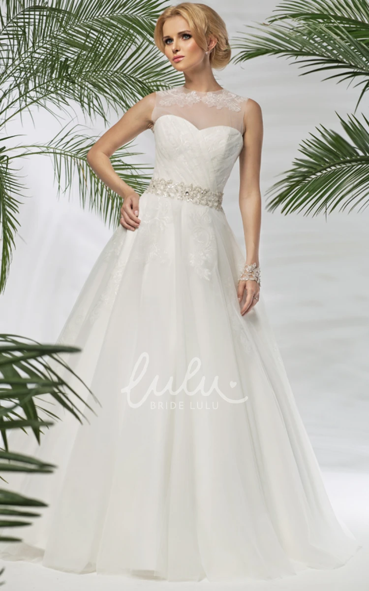 Sweetheart A-Line Tulle Wedding Dress with Waist Jewelry Floor-Length