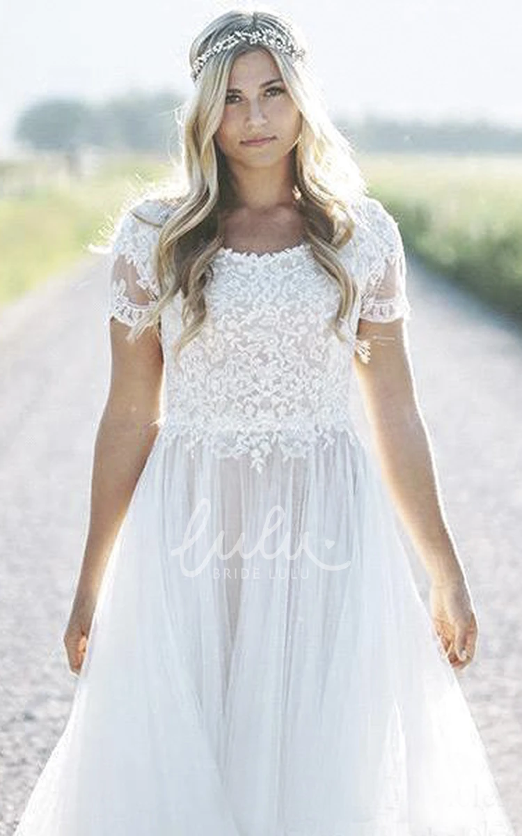 Bohemian Tulle Wedding Dress with Lace Appliques