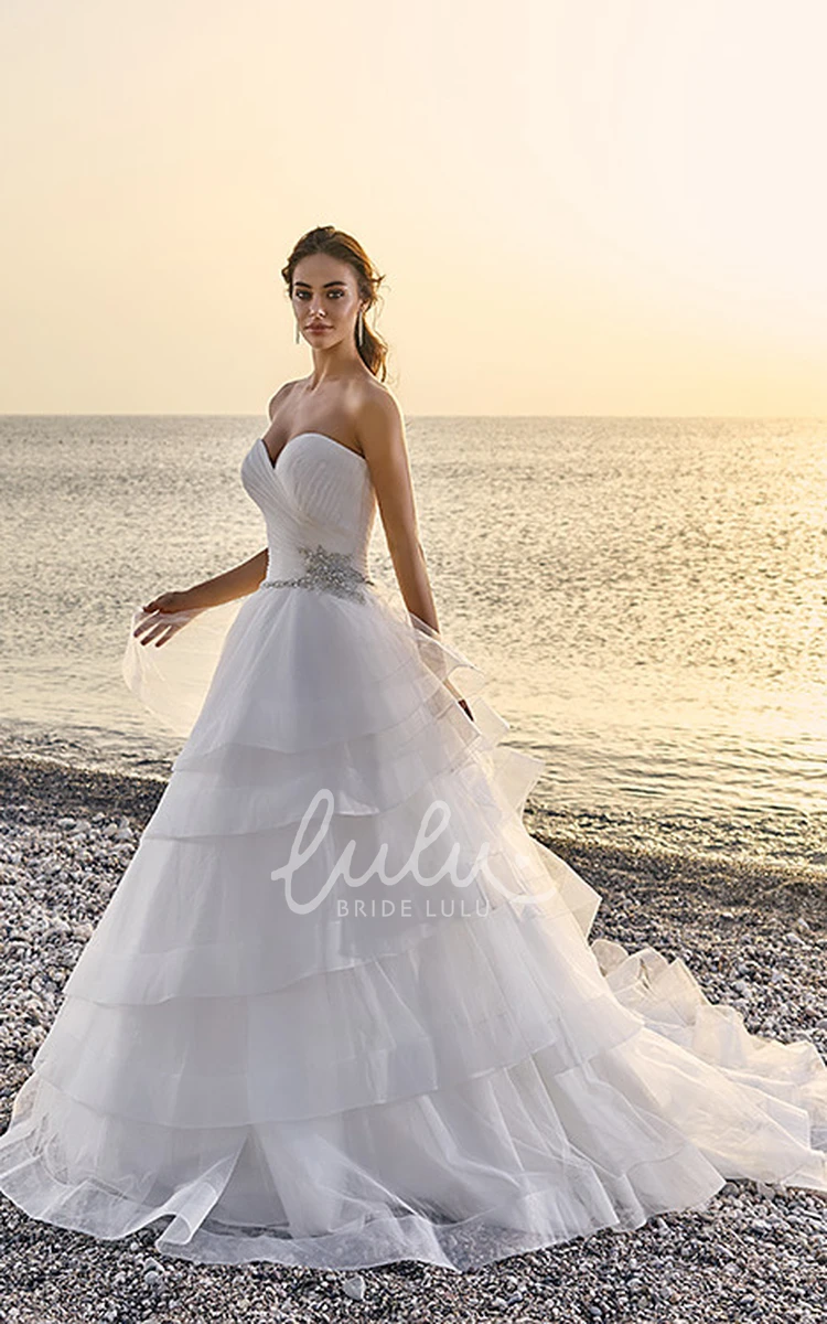 Tulle Sweetheart Wedding Dress with Criss Cross and Tiers Ball Gown Style