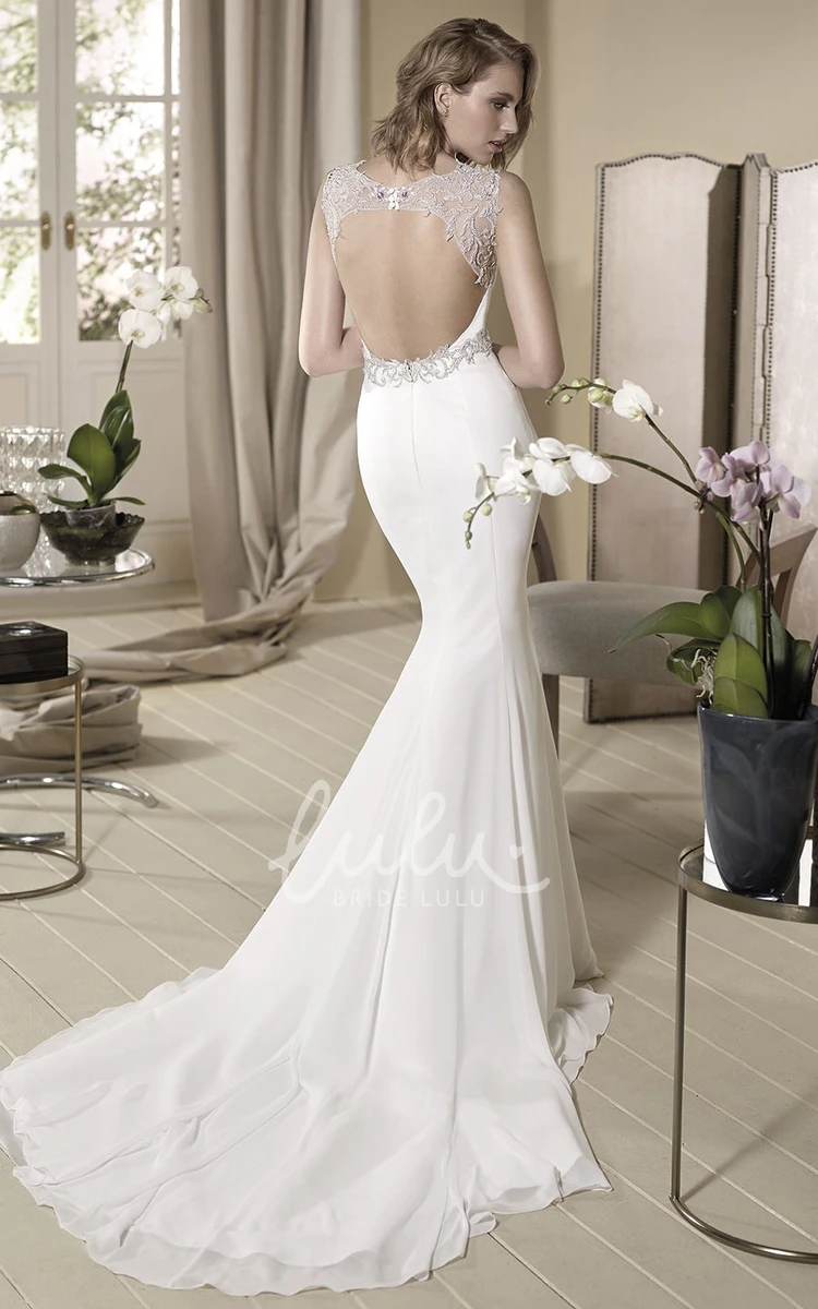 Jeweled V-Neck Sleeveless Long Wedding Dress with Appliques Sheath Style