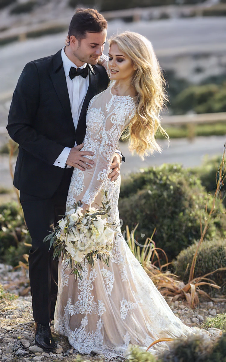 Modest Long Sleeve Lace Bridal Dress Elegant Boho Outdoor Country Wedding Gown