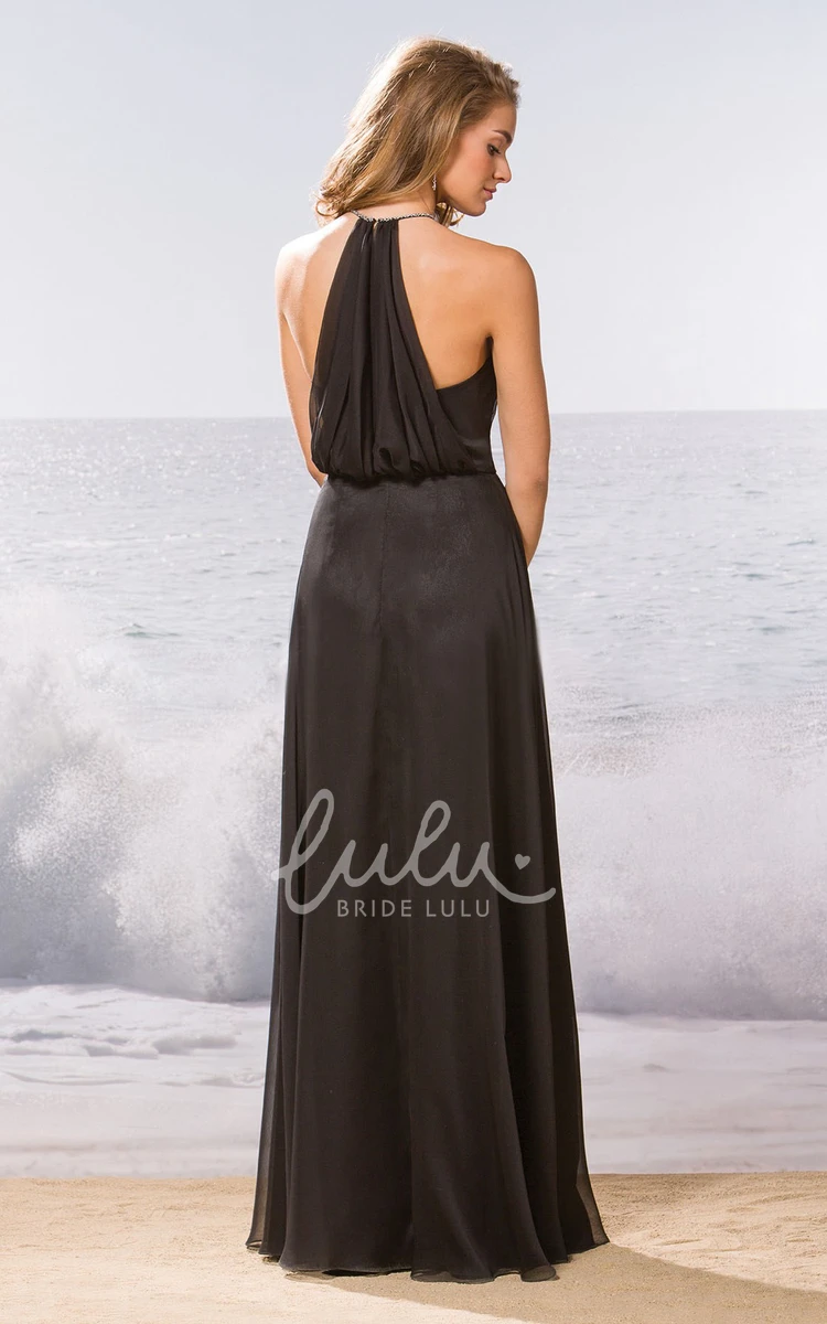 Jeweled Neck A-Line Bridesmaid Dress with Illusion Style High Neck Formal Dress