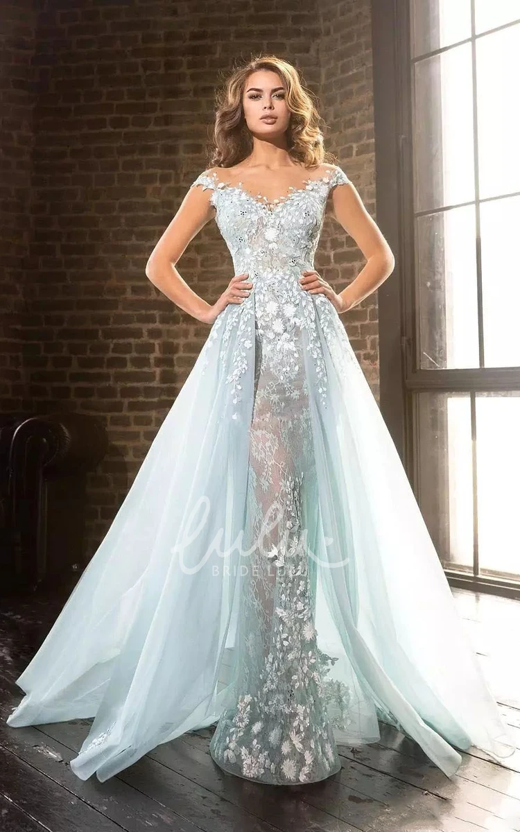 Lace Tulle A-Line Appliques Evening Dress Ethereal Romantic Cap Sleeveless