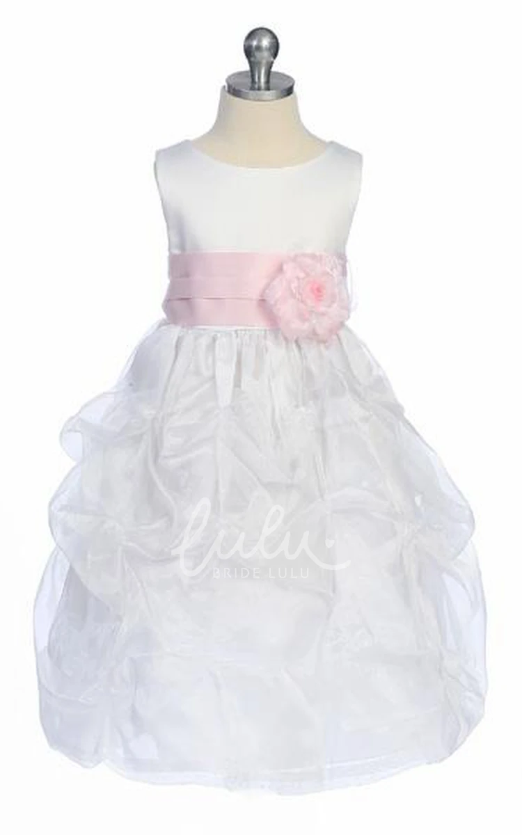 Ruched Organza & Satin Tea-Length Flower Girl Dress Unique Prom Dress