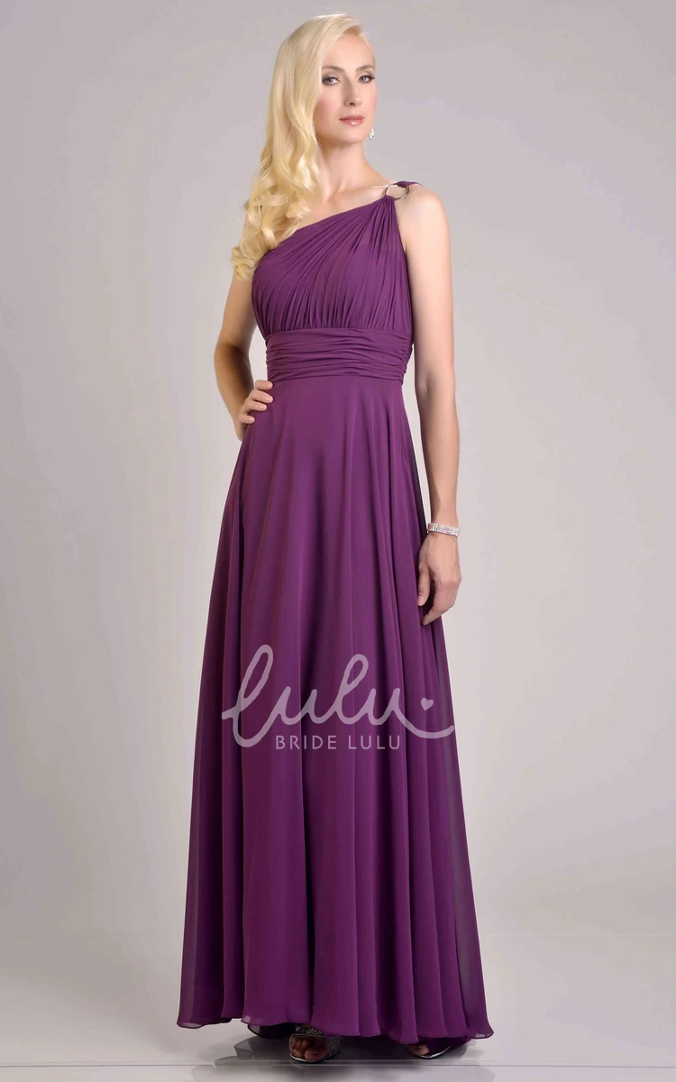 Cinched Waistband Chiffon A-Line Bridesmaid Dress with Pleats and One-Shoulder